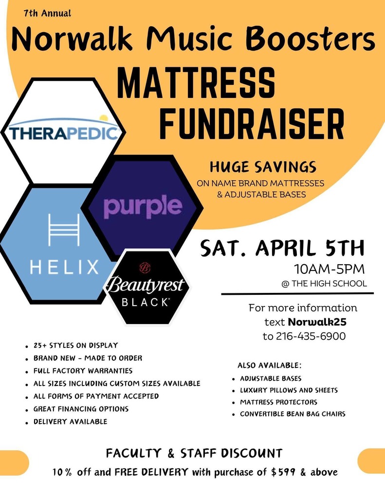 Norwalk Music Boosters Mattress Fundraiser Flyer
