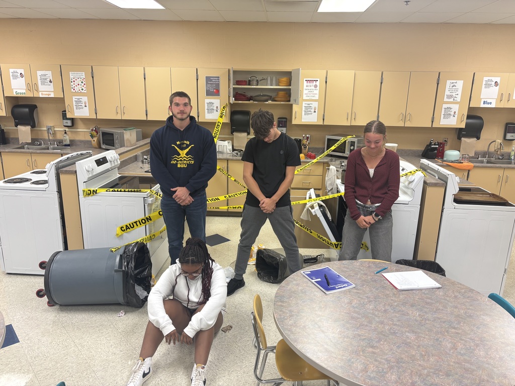 Students in Mrs. Schlotterers Foods classes have been learning about kitchen safety. To wrap up the unit, they had to investigate a kitchen safety crime scene and list as many kitchen hazards they could find. 