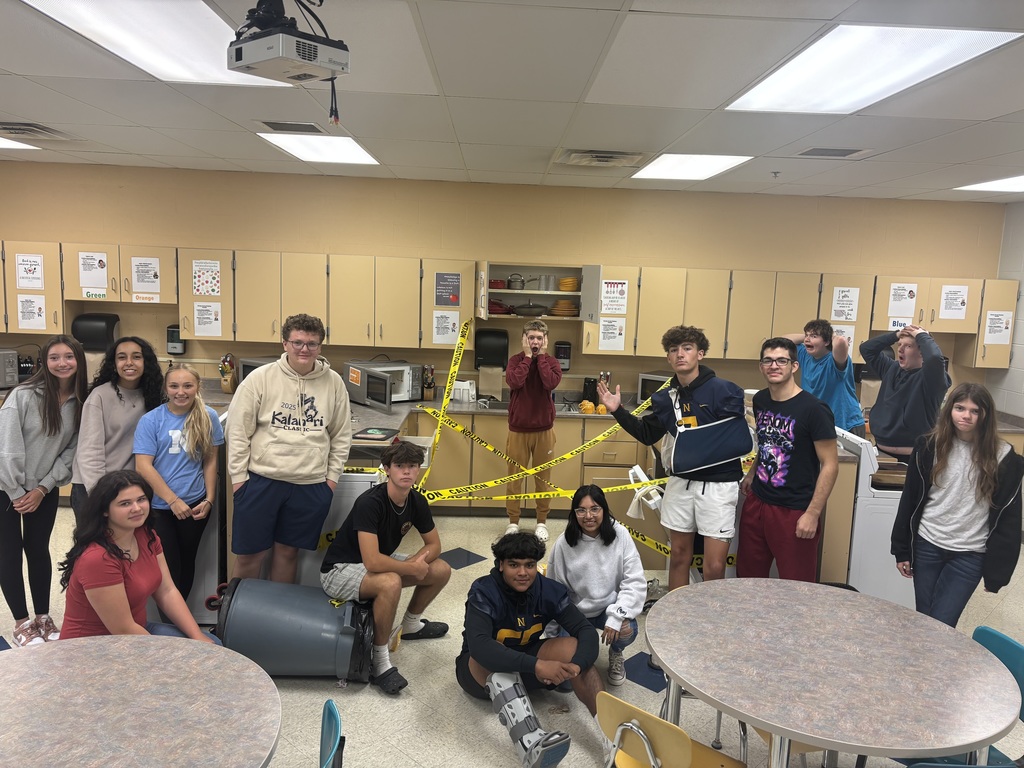 Students in Mrs. Schlotterers Foods classes have been learning about kitchen safety. To wrap up the unit, they had to investigate a kitchen safety crime scene and list as many kitchen hazards they could find. 