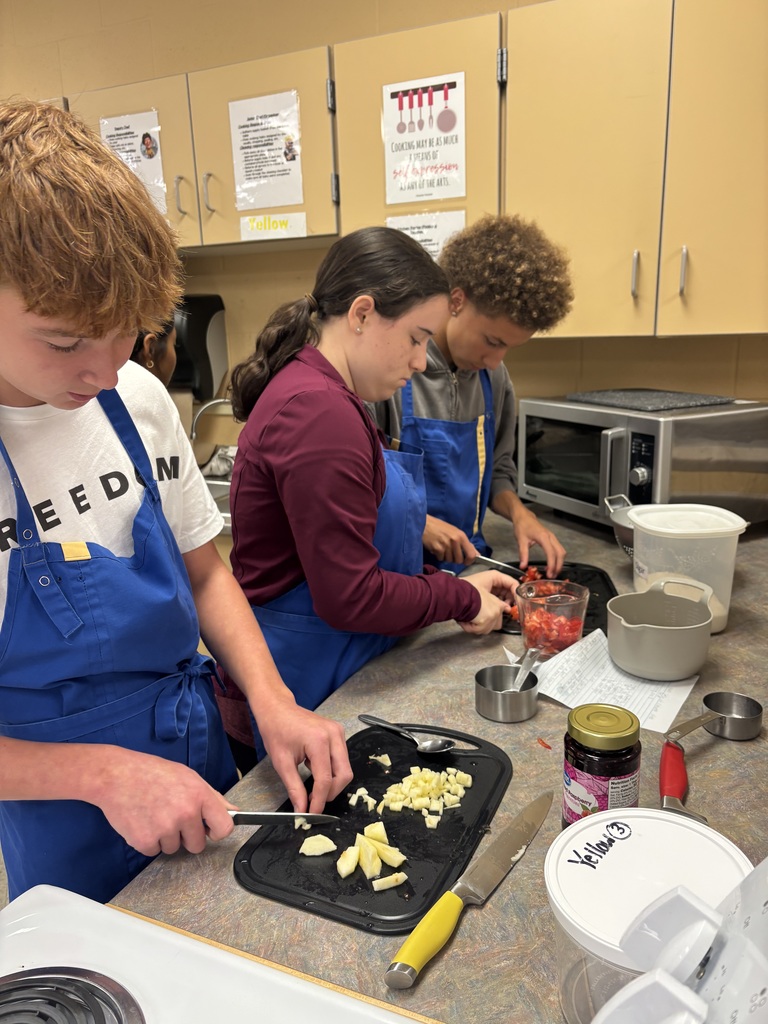 Students in Mrs. Schlotterers foods classes practiced knife skills on play-dough. Afterwards, they put their knife skills to the test by cutting fruit for fruit salsa and they also made cinnamon tortilla chips.