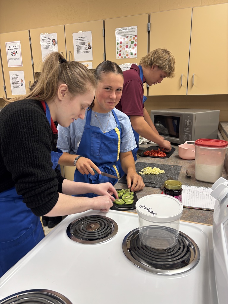 Students in Mrs. Schlotterers foods classes practiced knife skills on play-dough. Afterwards, they put their knife skills to the test by cutting fruit for fruit salsa and they also made cinnamon tortilla chips.