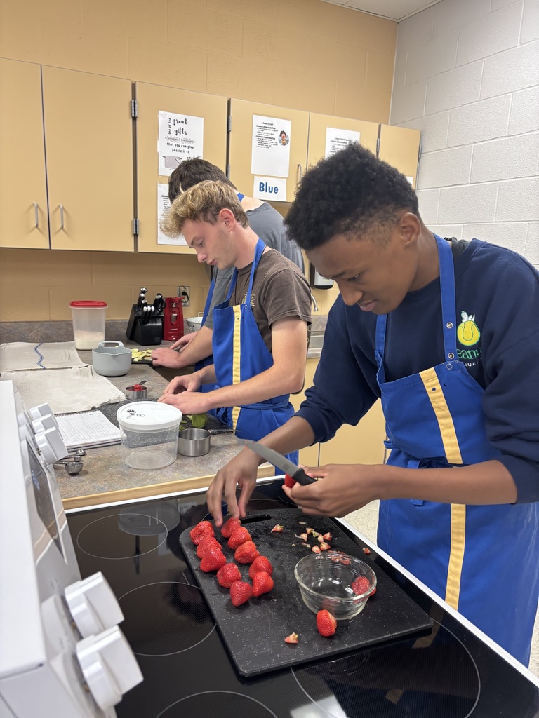 Students in Mrs. Schlotterers foods classes practiced knife skills on play-dough. Afterwards, they put their knife skills to the test by cutting fruit for fruit salsa and they also made cinnamon tortilla chips.
