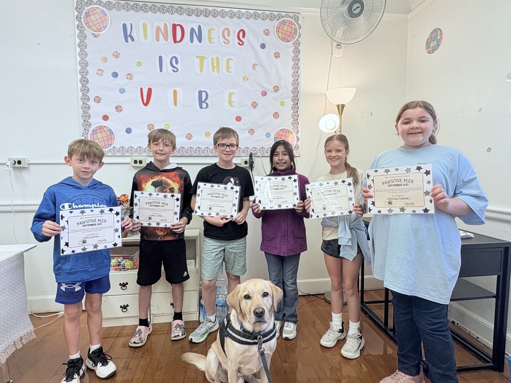 Congratulations to these 4th and 5th grade students on being named September’s “Pawsitive Peers” for their teams at Main Street School! Students are rewarded for being kind, compassionate, and “pawsitive” in the classroom. They then have a choice reward of a picture with Kepler, fetch, a trading card, or tic-tac-toe game with Kepler! Here are a few of the fun rewards he has done the last two weeks with September’s “Pawsitive Peers!”