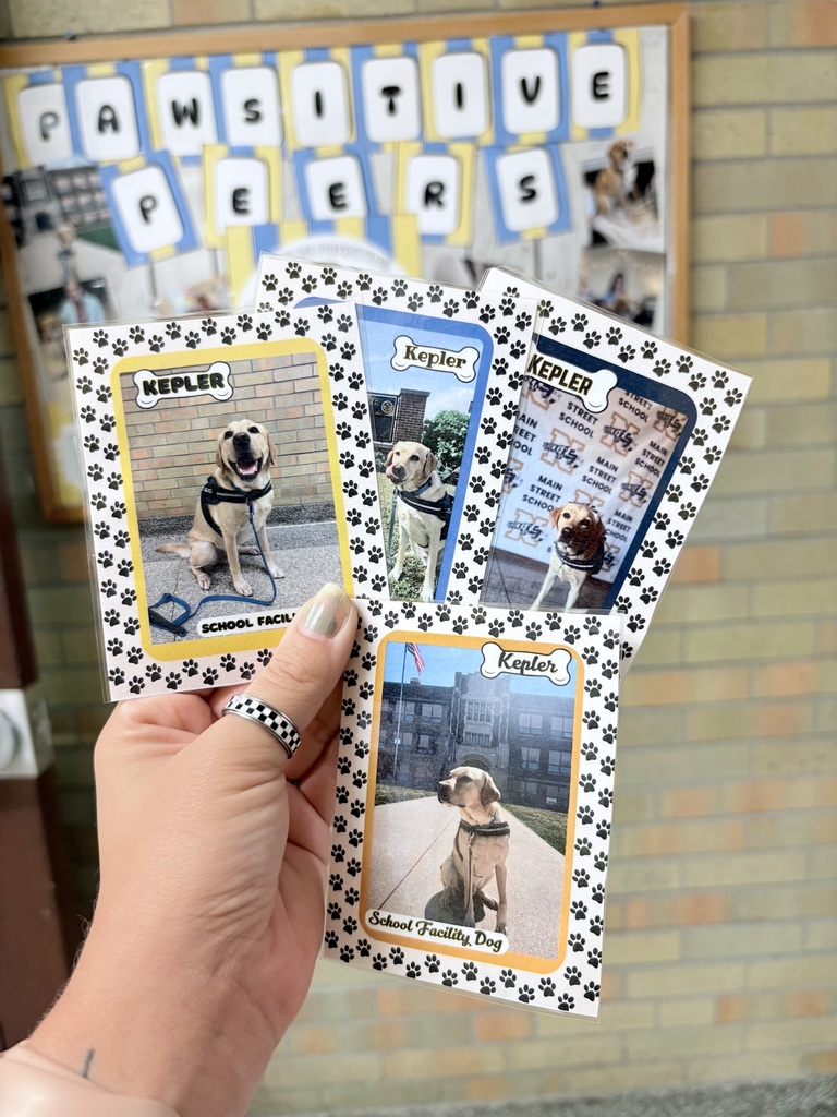 Congratulations to these 4th and 5th grade students on being named September’s “Pawsitive Peers” for their teams at Main Street School! Students are rewarded for being kind, compassionate, and “pawsitive” in the classroom. They then have a choice reward of a picture with Kepler, fetch, a trading card, or tic-tac-toe game with Kepler! Here are a few of the fun rewards he has done the last two weeks with September’s “Pawsitive Peers!”