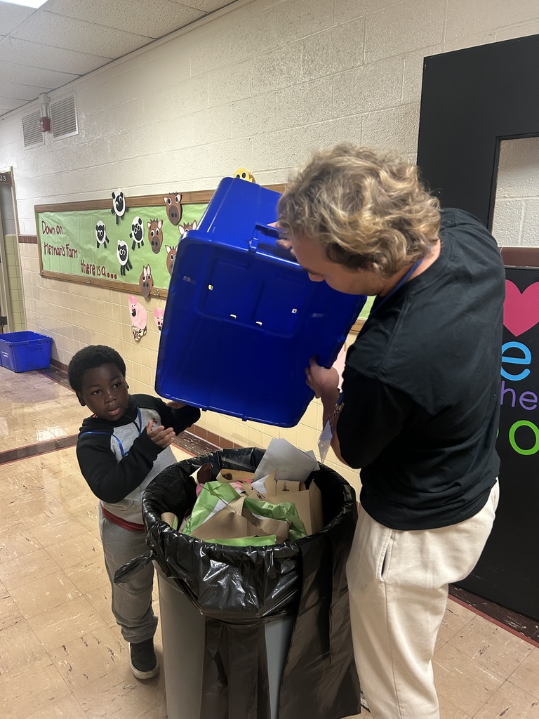 Maplehurst students from Mrs. Hillmans class get to lead the school this week. Helping with the announcements are Kaylee Peterson and Morrison Moore. High school TLC students Xavi, Casey and Gavin assisted first grade students Georgia Thomas, Hobert Williams and Temajae Stevens with collecting the recycling today.