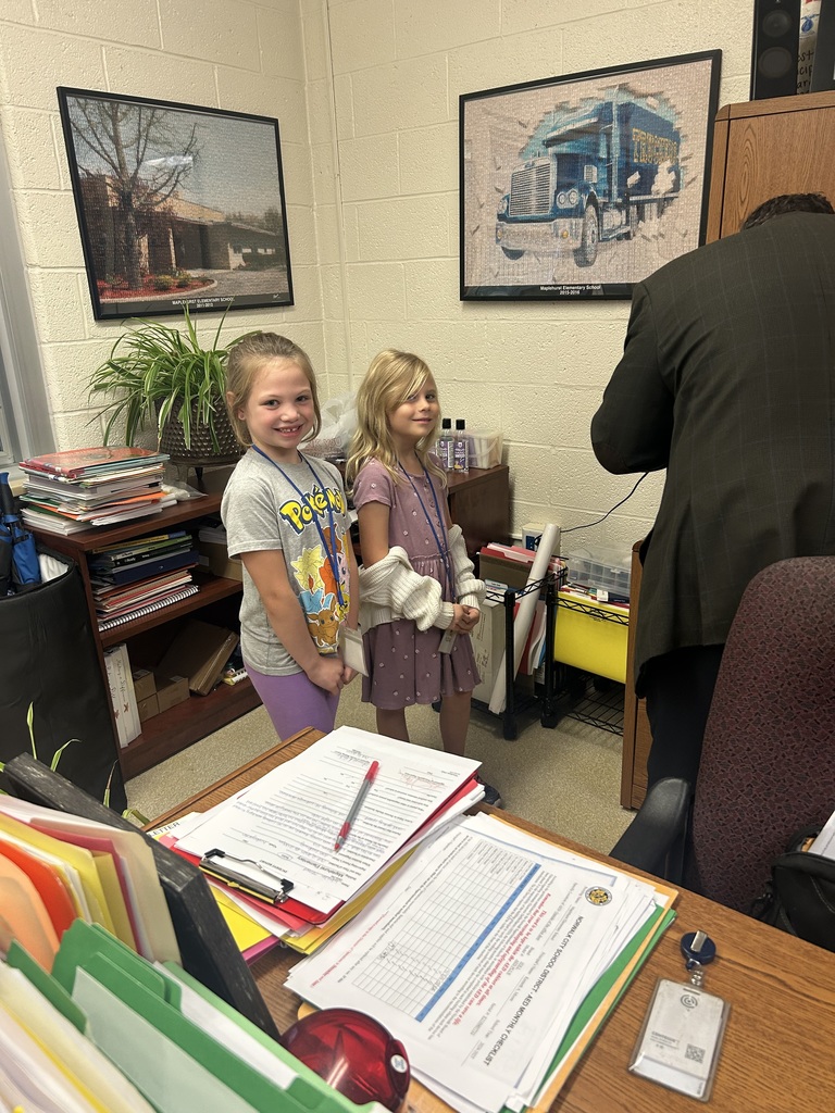 Maplehurst students from Mrs. Hillmans class get to lead the school this week. Helping with the announcements are Kaylee Peterson and Morrison Moore. High school TLC students Xavi, Casey and Gavin assisted first grade students Georgia Thomas, Hobert Williams and Temajae Stevens with collecting the recycling today.