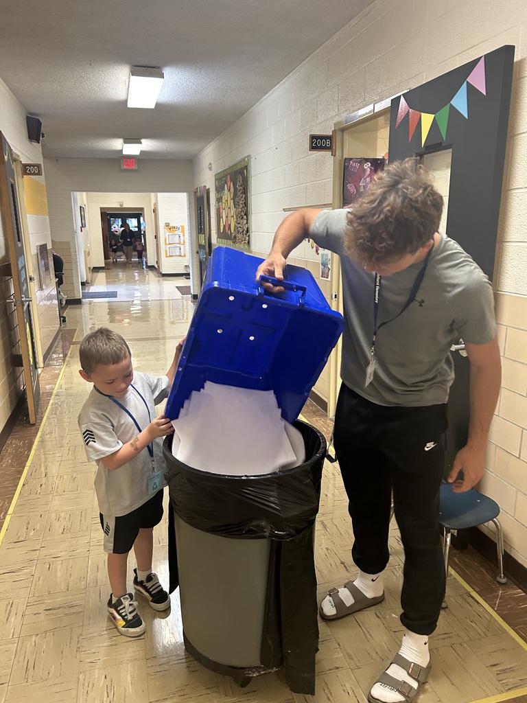 Maplehurst students from Mrs. Hillmans class get to lead the school this week. Helping with the announcements are Kaylee Peterson and Morrison Moore. High school TLC students Xavi, Casey and Gavin assisted first grade students Georgia Thomas, Hobert Williams and Temajae Stevens with collecting the recycling today.