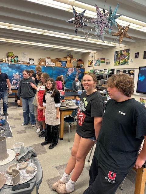 Monday Oct 13, Mr. Steingass a professional pottery artist came with grant money to demonstrate how to use the pottery wheel and give kids a chance to use them. We now have a permanent one in the Middle School as well!