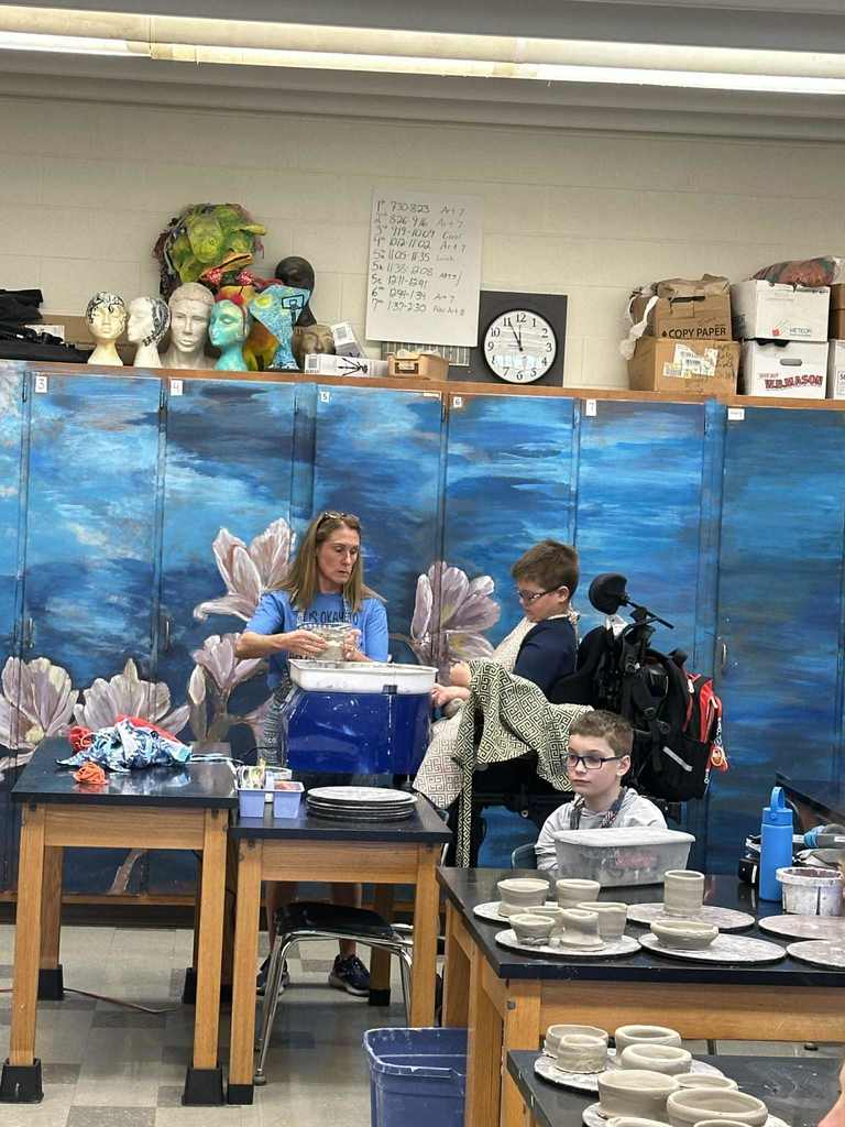 Monday Oct 13, Mr. Steingass a professional pottery artist came with grant money to demonstrate how to use the pottery wheel and give kids a chance to use them.  We now have a permanent one in the Middle School as well! 