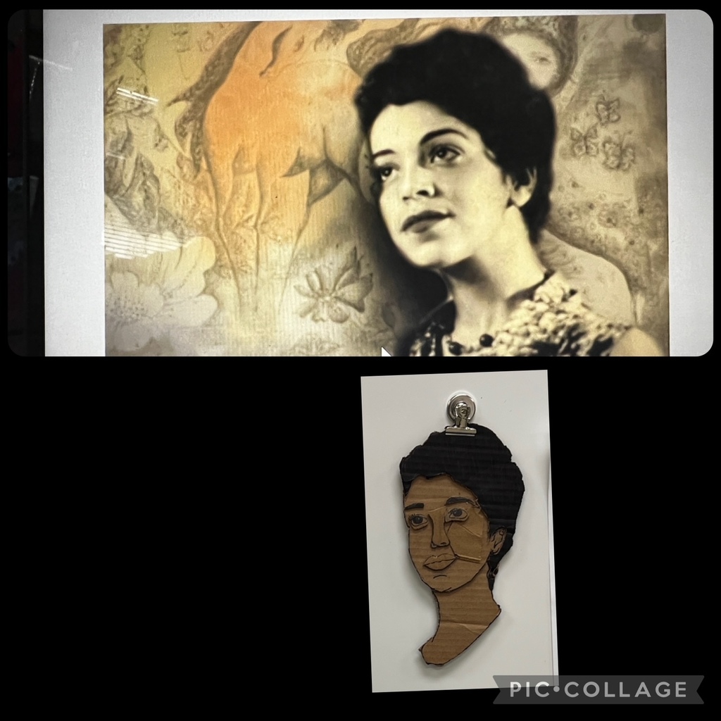 For Hispanic Heritage Month (Sept. 15- Oct. 15), students researched a hispanic artist and created a portrait of them, or recreated one of their works of art, using cardboard!   Other classes learned the history of alebrijes- spirit animals- and created their very own alebrije using paper mache.