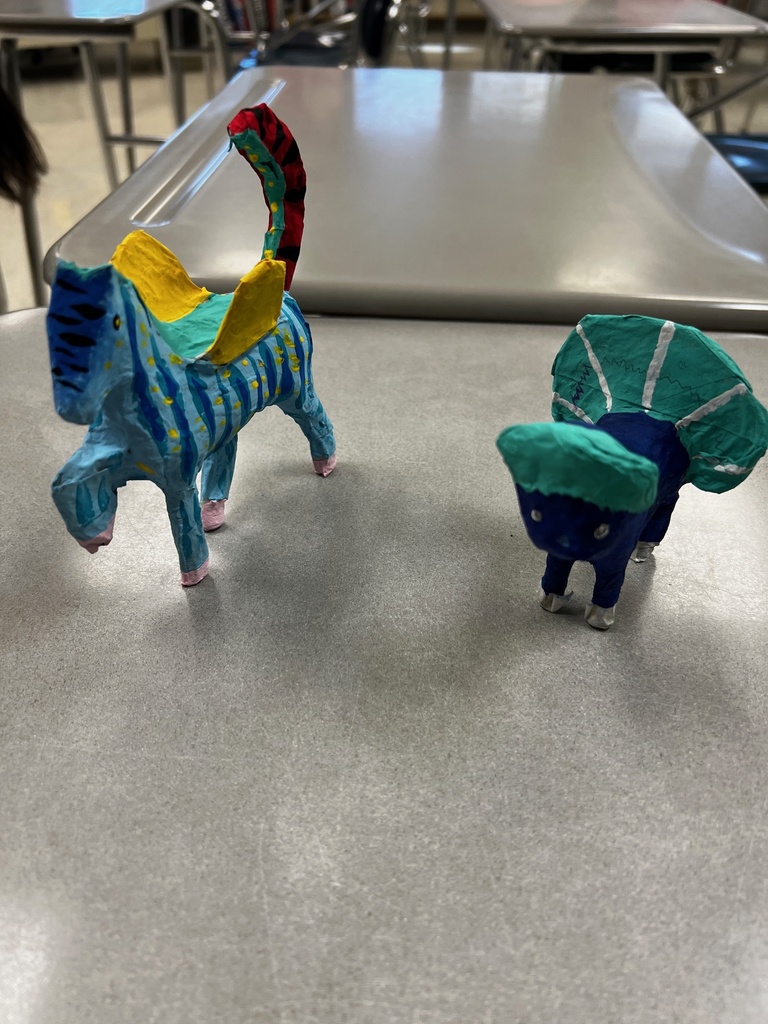For Hispanic Heritage Month (Sept. 15- Oct. 15), students researched a hispanic artist and created a portrait of them, or recreated one of their works of art, using cardboard!   Other classes learned the history of alebrijes- spirit animals- and created their very own alebrije using paper mache.