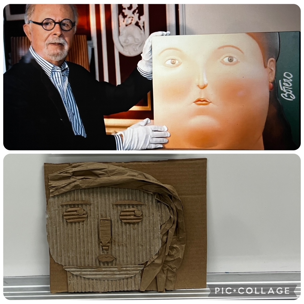 For Hispanic Heritage Month (Sept. 15- Oct. 15), students researched a hispanic artist and created a portrait of them, or recreated one of their works of art, using cardboard!   Other classes learned the history of alebrijes- spirit animals- and created their very own alebrije using paper mache.