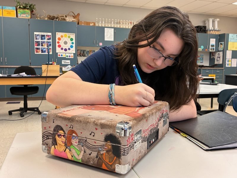 Check out what the NHS art department has been working on for a contest with Crosley Custom Record player.  Students in Mrs. Hipp's Painting and Ms. Boyer's Advanced Drawing Banded together to design the record player. We are going to need your help Starting November 3rd-7th with daily voting so we can win our region to get in the finals.   You can help right now...every like on this post also counts as a vote!  #CrosleyCustomCruiser2025