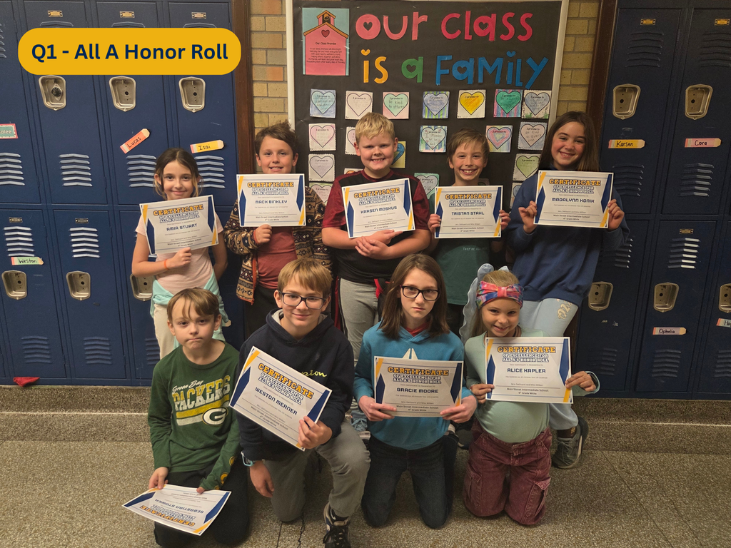 Students from 4th Grade White were recognized for their Quarter 1 achievements: Perfect Attendance, A & B Honor Roll, and All A Honor Roll. Great job students!