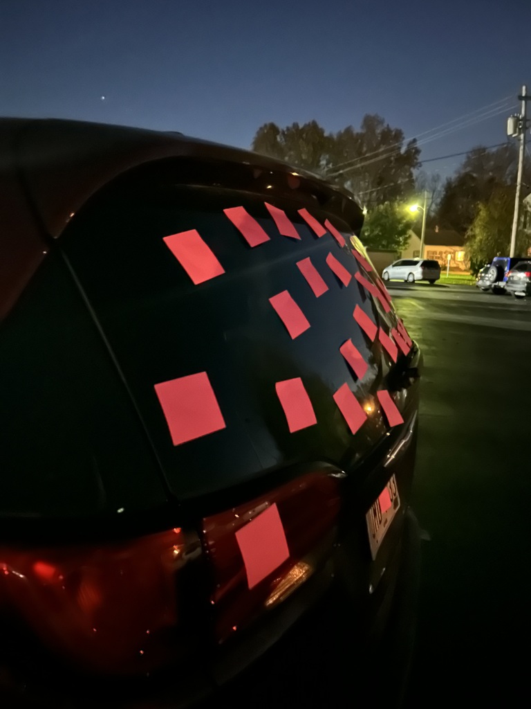 Maplehurst staff would like to thank all the parents who took the time to come for parent teacher conferences this week, we appreciate you. We would also like to thank Taqueria La Michoacana for providing the opportunity for staff and families to purchase dinner throughout the evening. Unfortunately for some, it appears there was a sticky note bandit who thought some vehicles could use a little more color.