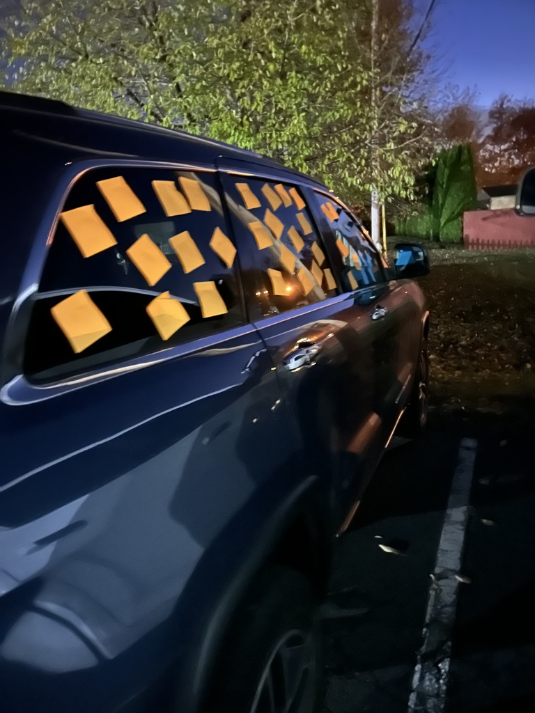 Maplehurst staff would like to thank all the parents who took the time to come for parent teacher conferences this week, we appreciate you. We would also like to thank Taqueria La Michoacana for providing the opportunity for staff and families to purchase dinner throughout the evening. Unfortunately for some, it appears there was a sticky note bandit who thought some vehicles could use a little more color.