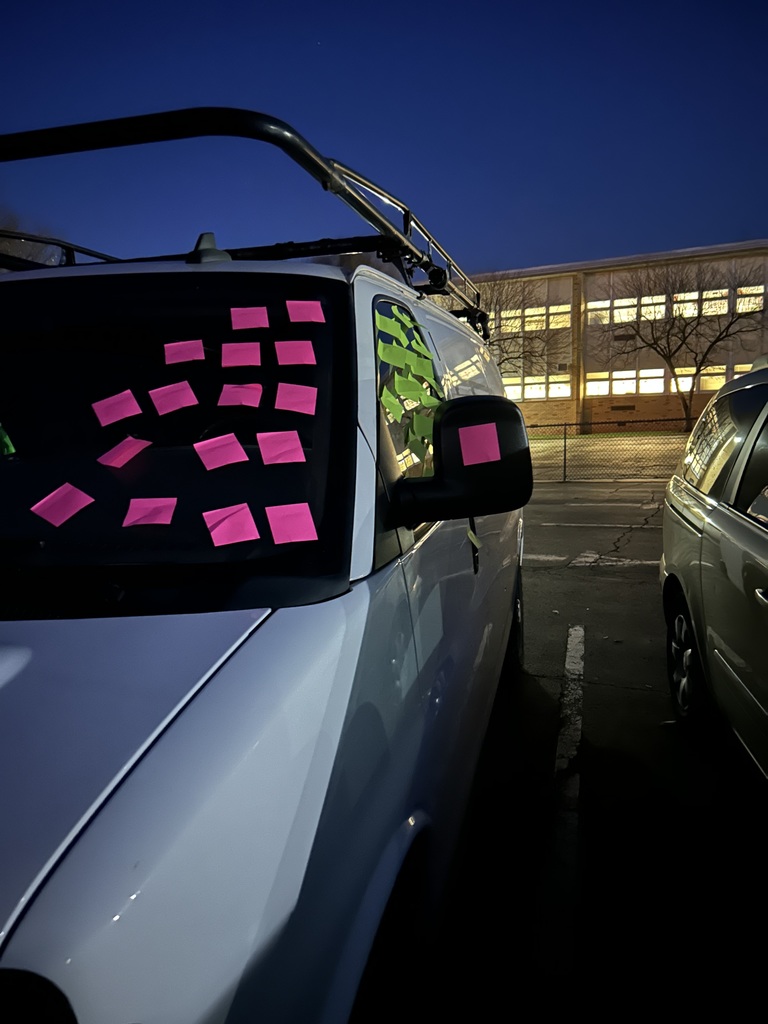 Maplehurst staff would like to thank all the parents who took the time to come for parent teacher conferences this week, we appreciate you. We would also like to thank Taqueria La Michoacana for providing the opportunity for staff and families to purchase dinner throughout the evening. Unfortunately for some, it appears there was a sticky note bandit who thought some vehicles could use a little more color.