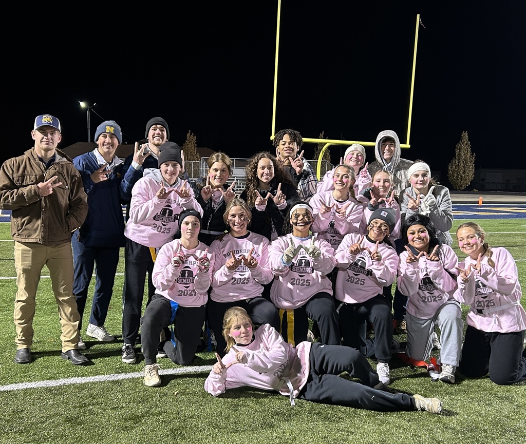 The senior girls dominated the junior girls 36-24 this week at the annual Powder Puff football game. Seniors were led by receiver Taryn Temple, and quarterbacks Audryn Ott and Trinity Lazzara. Junior CJ Bennett also had an outstanding game as quarterback. Thanks also to the pep band for braving the cold to entertain the crowd.
