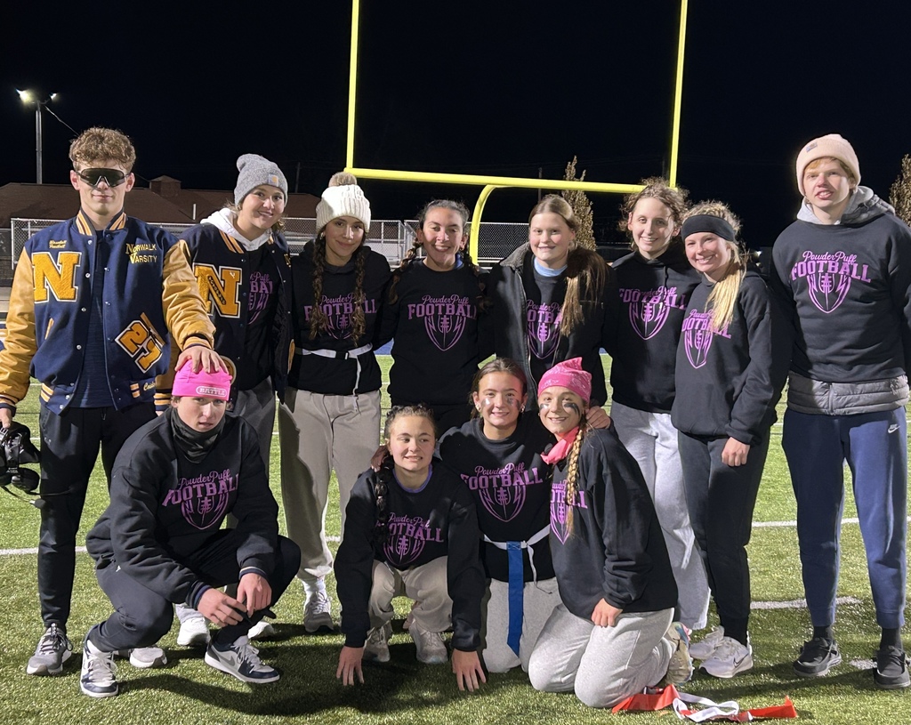 The senior girls dominated the junior girls 36-24 this week at the annual Powder Puff football game. Seniors were led by receiver Taryn Temple, and quarterbacks Audryn Ott and Trinity Lazzara. Junior CJ Bennett also had an outstanding game as quarterback. Thanks also to the pep band for braving the cold to entertain the crowd.