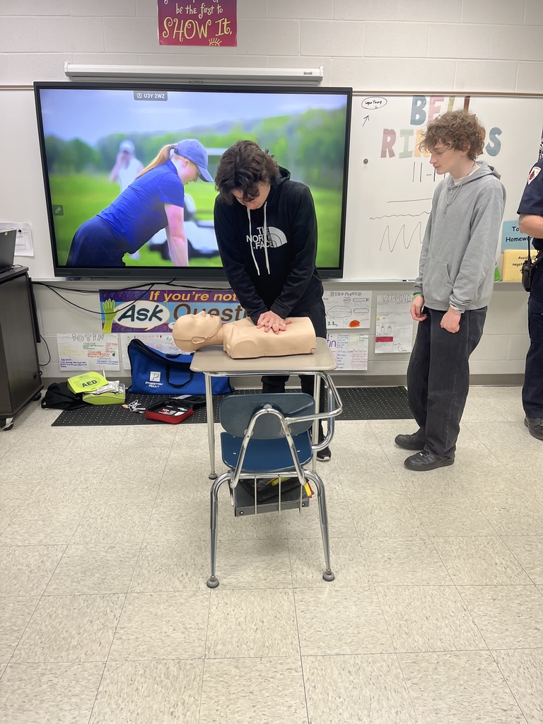 Student's in Katie Seitz's Health classes got hands on experience with CPR/AED practice thanks to Ryan Houghtlen and Kevin McGraw from the Norwalk Fire Department.