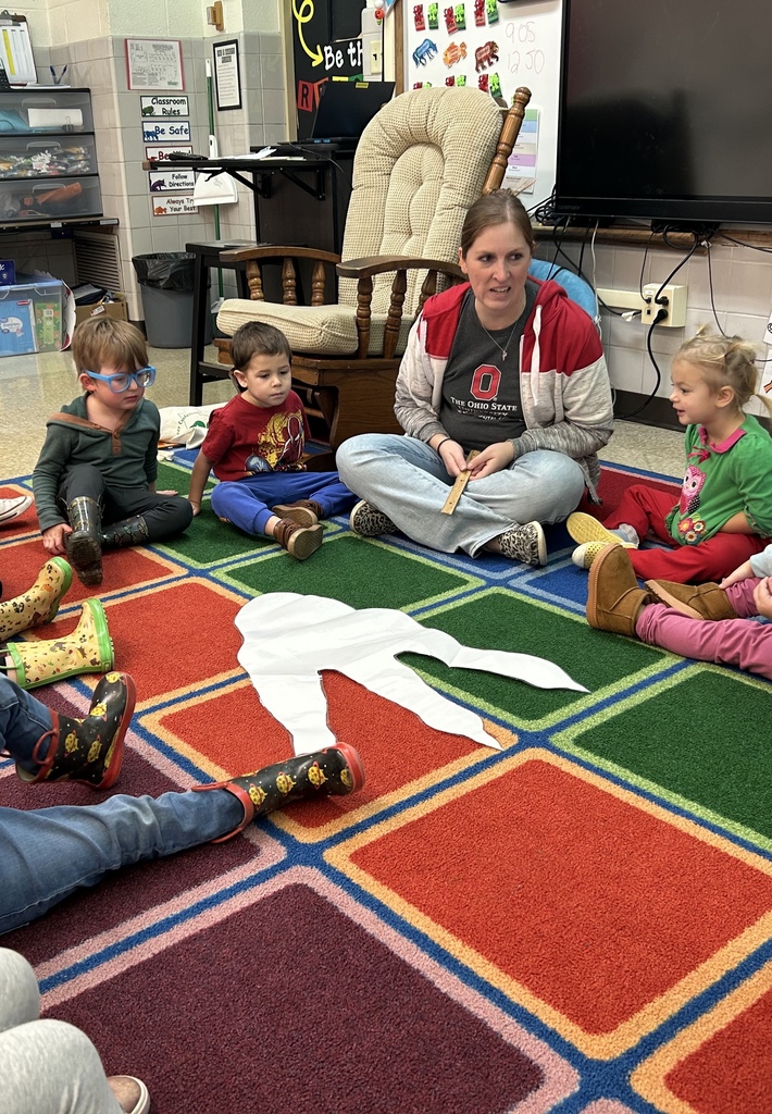 Preschool students from Mrs. Golden and Mrs.Lesch’s class had a guest visitor, Mrs.Jude, come to class and talk about dinosaurs. The first lesson a couple of weeks ago, the students learned the names of dinosaurs, what they ate and how big they really were. She brought  a life size paper foot of a T-Rex and the students each put one shoe inside the foot to see how many shoes it would take to fill it. Fridays lesson enabled them to be paleontologists, each student used a brush and toothpick to dig for dinosaur bones, each student excitedly and successfully found a dinosaur! Thank you to Mrs. Jude for a fun and educational experience. 