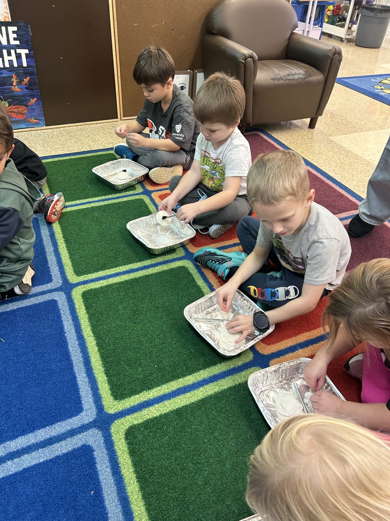 Preschool students from Mrs. Golden and Mrs.Lesch’s class had a guest visitor, Mrs.Jude, come to class and talk about dinosaurs. The first lesson a couple of weeks ago, the students learned the names of dinosaurs, what they ate and how big they really were. She brought  a life size paper foot of a T-Rex and the students each put one shoe inside the foot to see how many shoes it would take to fill it. Fridays lesson enabled them to be paleontologists, each student used a brush and toothpick to dig for dinosaur bones, each student excitedly and successfully found a dinosaur! Thank you to Mrs. Jude for a fun and educational experience. 