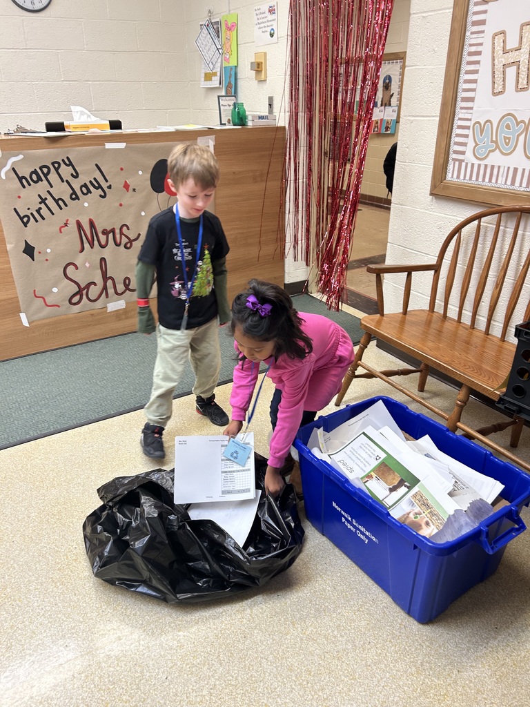 This week at Maplehurst Ms. Kaitlyn Smith's class are the leaders. Students helped collect the recycling today from each classroom with the TLC students.