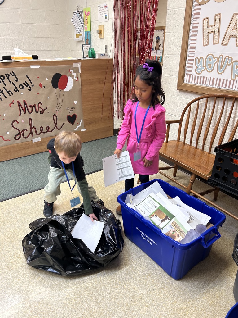 This week at Maplehurst Ms. Kaitlyn Smith's class are the leaders. Students helped collect the recycling today from each classroom with the TLC students.