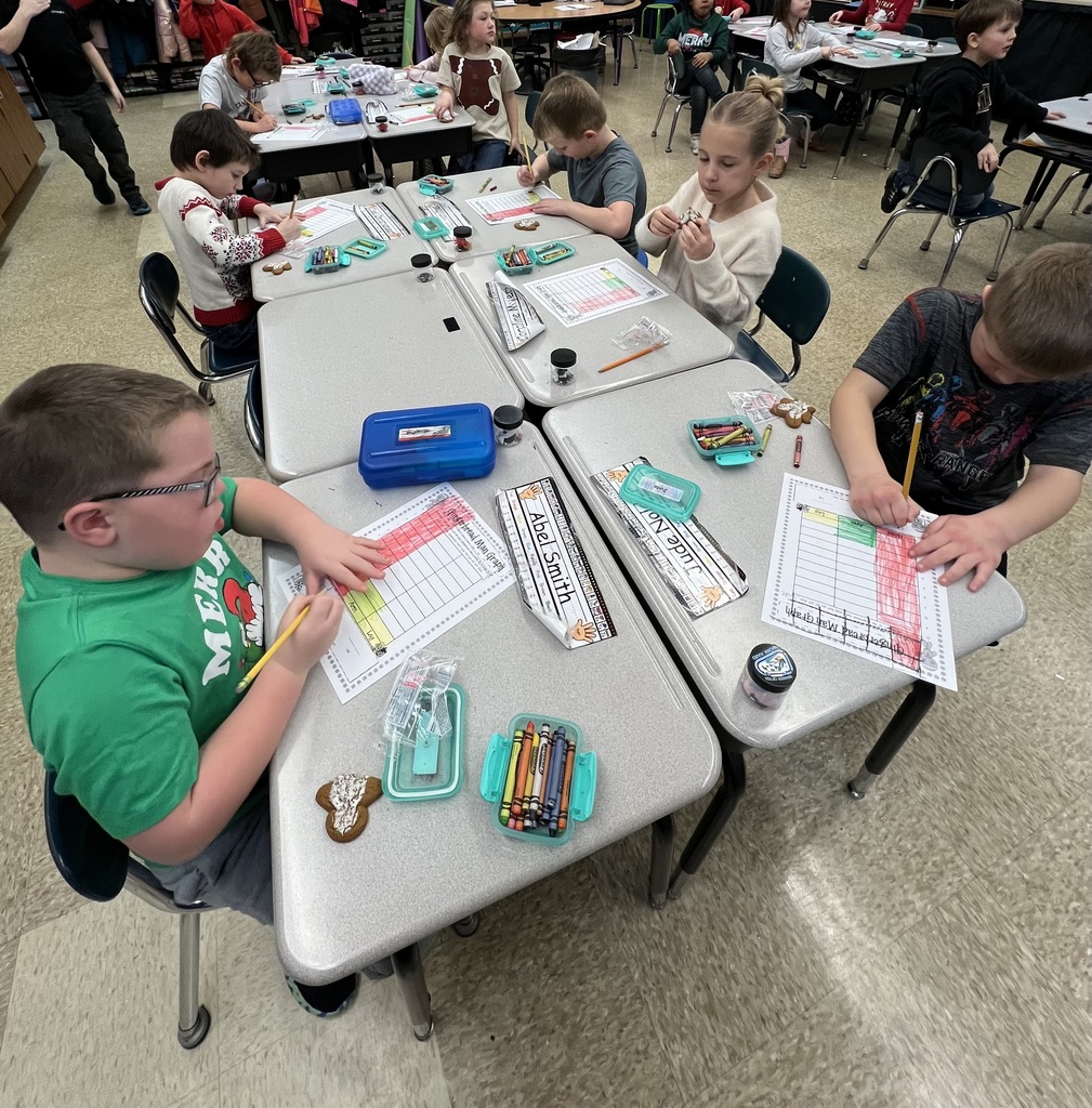 First graders in Mrs. Kingsborough’s Class worked together in small groups to create gingerbread houses for Gingerbread Day at Maplehurst Elementary. Afterwards, they enjoyed gingerbread cookies while graphing which part of the gingerbread cookie they tasted first❤️💚