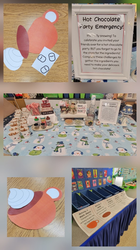 Second graders in Mrs. Kopfstein's class completed a series of academic challenges to earn the "ingredients" to make hot chocolate. Once everyone successfully completed each station, they were treated to a hot chocolate bar with lots of yummy toppings. What a fun way to start Quarter 3!