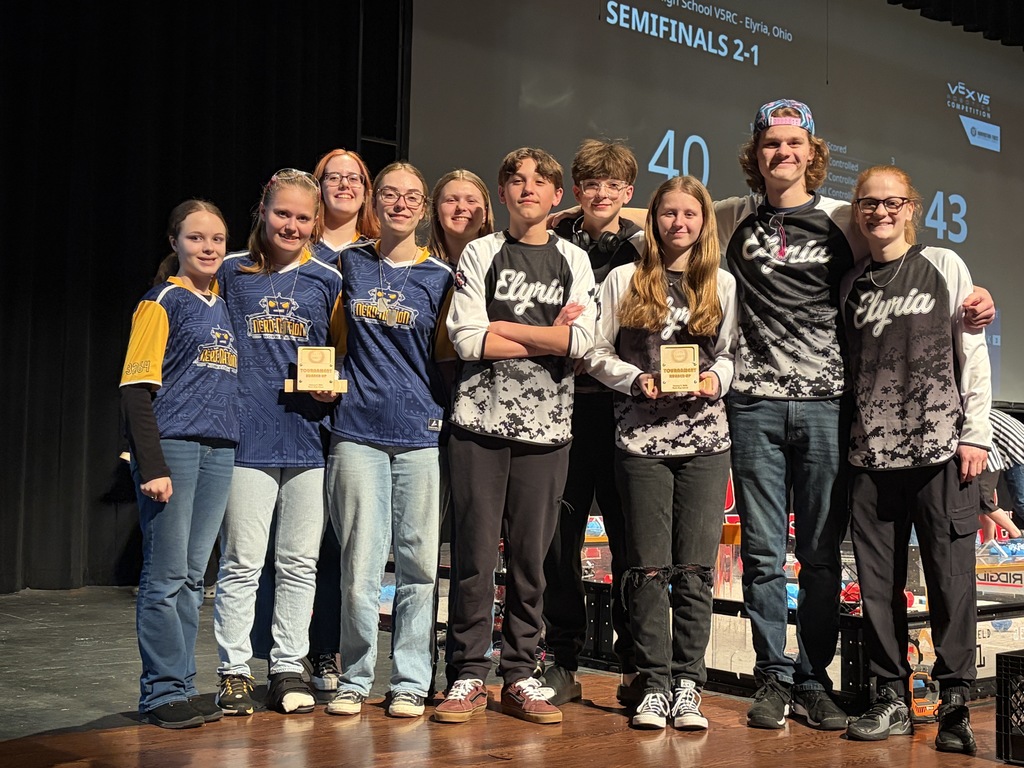 NERD Nation teams participated in the Late Shift at Elyria HS on Friday night, January 9.  Team 3264K and 3264X finished the evening undefeated in qualificaiton play.  3264J partnered with 3264T and lost in the first round.  3264E partnered with 8609X from Lorain HS and lost in the quarterfinals.  3264X partnered with 11124R from Elyria HS and lost in the semifinals.  3264K partnered with 11124X form Elyria HS and lost in the tournament finals.  As well as doing well in the tournament portion, 3264T won the Innovate Award and 3264K won the Design Award.