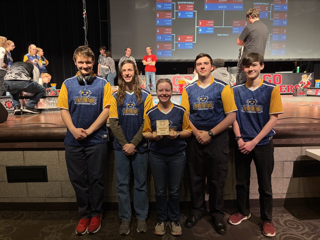 NERD Nation teams participated in the Late Shift at Elyria HS on Friday night, January 9.  Team 3264K and 3264X finished the evening undefeated in qualificaiton play.  3264J partnered with 3264T and lost in the first round.  3264E partnered with 8609X from Lorain HS and lost in the quarterfinals.  3264X partnered with 11124R from Elyria HS and lost in the semifinals.  3264K partnered with 11124X form Elyria HS and lost in the tournament finals.  As well as doing well in the tournament portion, 3264T won the Innovate Award and 3264K won the Design Award.