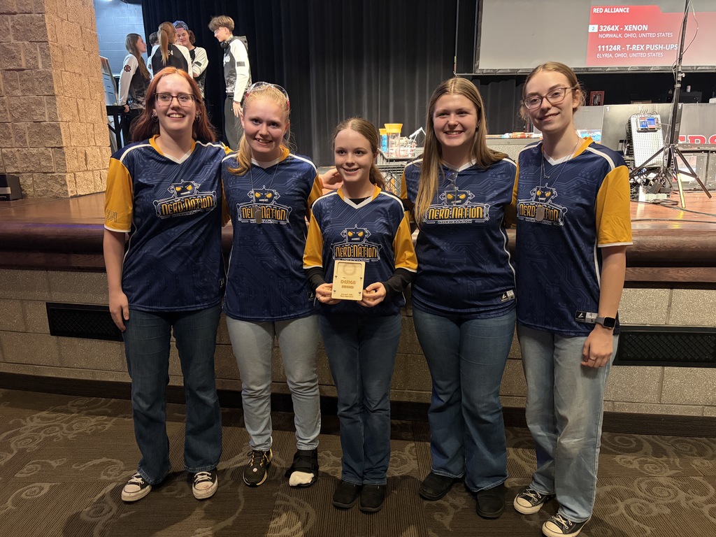 NERD Nation teams participated in the Late Shift at Elyria HS on Friday night, January 9.  Team 3264K and 3264X finished the evening undefeated in qualificaiton play.  3264J partnered with 3264T and lost in the first round.  3264E partnered with 8609X from Lorain HS and lost in the quarterfinals.  3264X partnered with 11124R from Elyria HS and lost in the semifinals.  3264K partnered with 11124X form Elyria HS and lost in the tournament finals.  As well as doing well in the tournament portion, 3264T won the Innovate Award and 3264K won the Design Award.