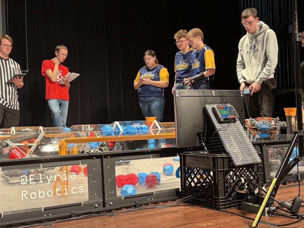 NERD Nation teams participated in the Late Shift at Elyria HS on Friday night, January 9.  Team 3264K and 3264X finished the evening undefeated in qualificaiton play.  3264J partnered with 3264T and lost in the first round.  3264E partnered with 8609X from Lorain HS and lost in the quarterfinals.  3264X partnered with 11124R from Elyria HS and lost in the semifinals.  3264K partnered with 11124X form Elyria HS and lost in the tournament finals.  As well as doing well in the tournament portion, 3264T won the Innovate Award and 3264K won the Design Award.