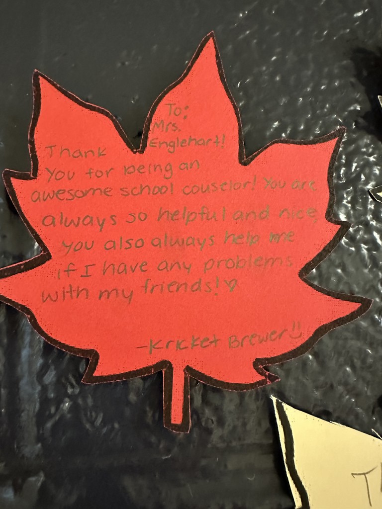 Last week, for National School Counseling Week, we celebrated the amazing Mrs. Englehart and everything she does for students and staff. Everyone across the 6th grade was given a leaf to write a gratuitous message to Mrs. Englehart. We then displayed them on the hallway Support Tree! Thank you and Kepler so much for your continued dedication to the wellbeing and safety of us at League! 