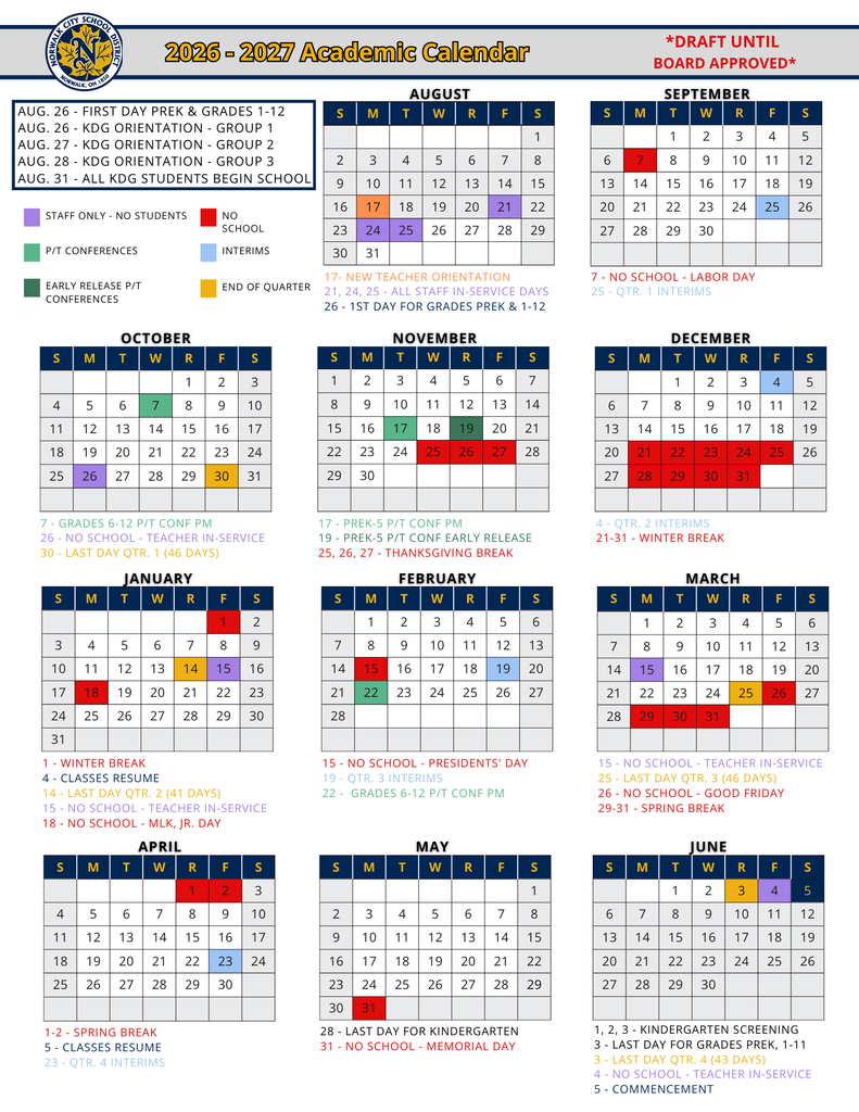 DRAFT Calendar 26/27 school year