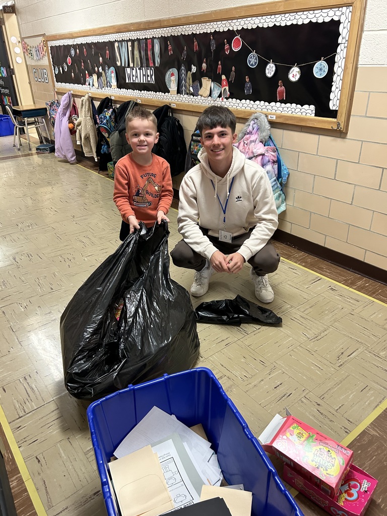 Maplehurst students from Mr. Joe Ludwig's class are the leaders this week.  Kindergarten student Kaiden Fisher from Mr. Joe Ludwig's class collected recycling Tuesday along with TLC students and preschool students Dax Brown and James Fannin.  