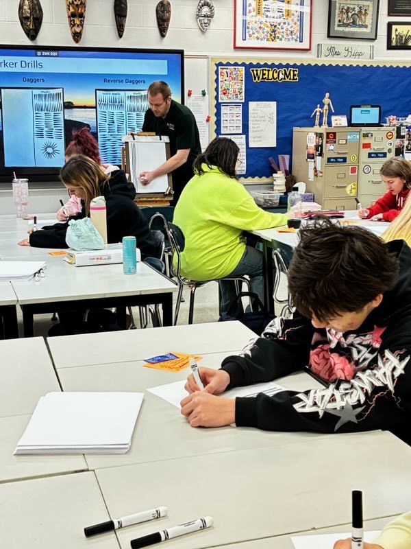 Kamans Art Shoppes from Cedar Point came in and showed the HIgh School  students how they can use their art skills in the real world, and maybe even snag a summer job. They taught the students how to do some old time photography and caricature drawing.  
