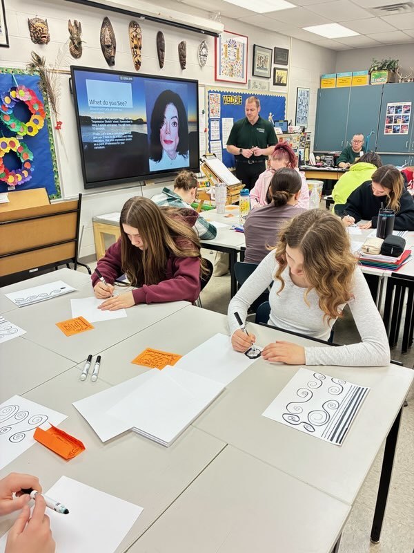 Kamans Art Shoppes from Cedar Point came in and showed the HIgh School  students how they can use their art skills in the real world, and maybe even snag a summer job. They taught the students how to do some old time photography and caricature drawing.  