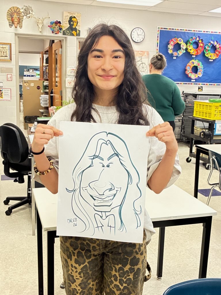 Kamans Art Shoppes from Cedar Point came in and showed the HIgh School  students how they can use their art skills in the real world, and maybe even snag a summer job. They taught the students how to do some old time photography and caricature drawing.  