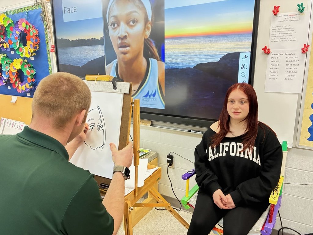 Kamans Art Shoppes from Cedar Point came in and showed the HIgh School  students how they can use their art skills in the real world, and maybe even snag a summer job. They taught the students how to do some old time photography and caricature drawing.  