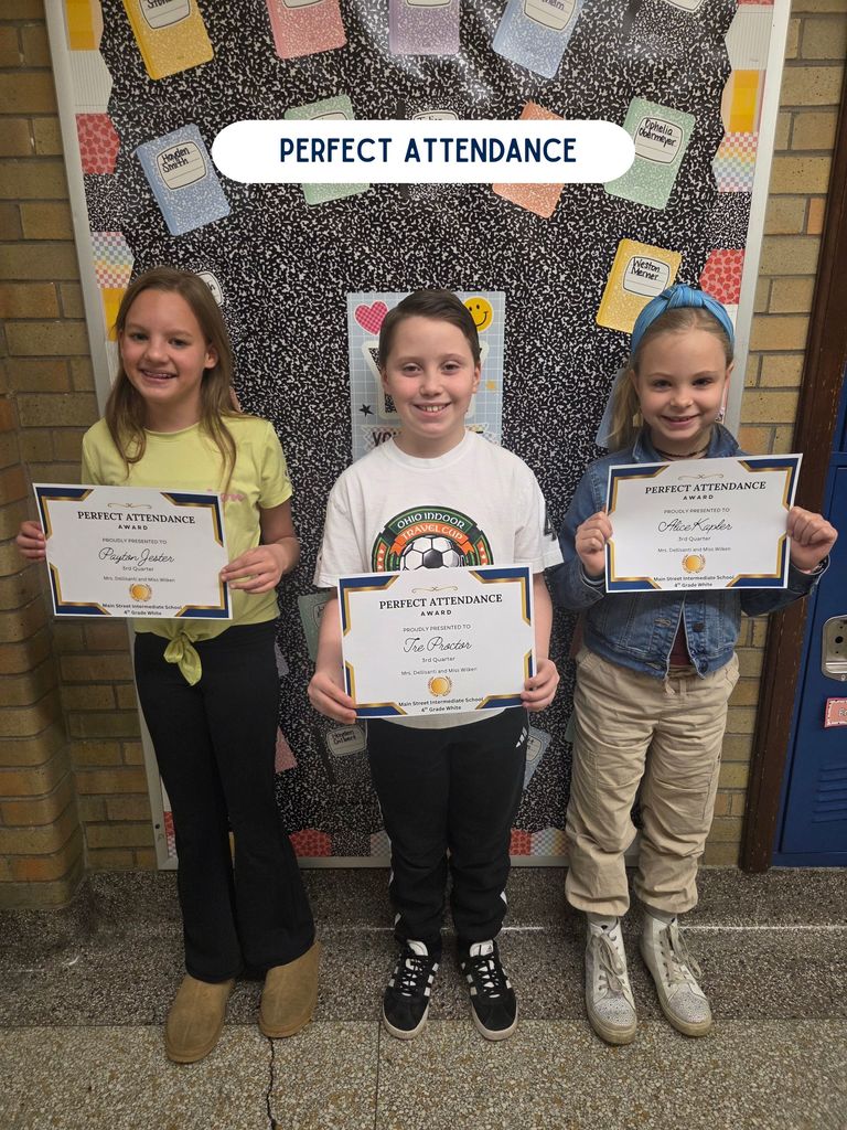 Students from the 4th Grade White team were recognized for their 3rd Quarter achievements: Perfect Attendance, A & B Honor Roll, and All A Honor Roll. Great job students!