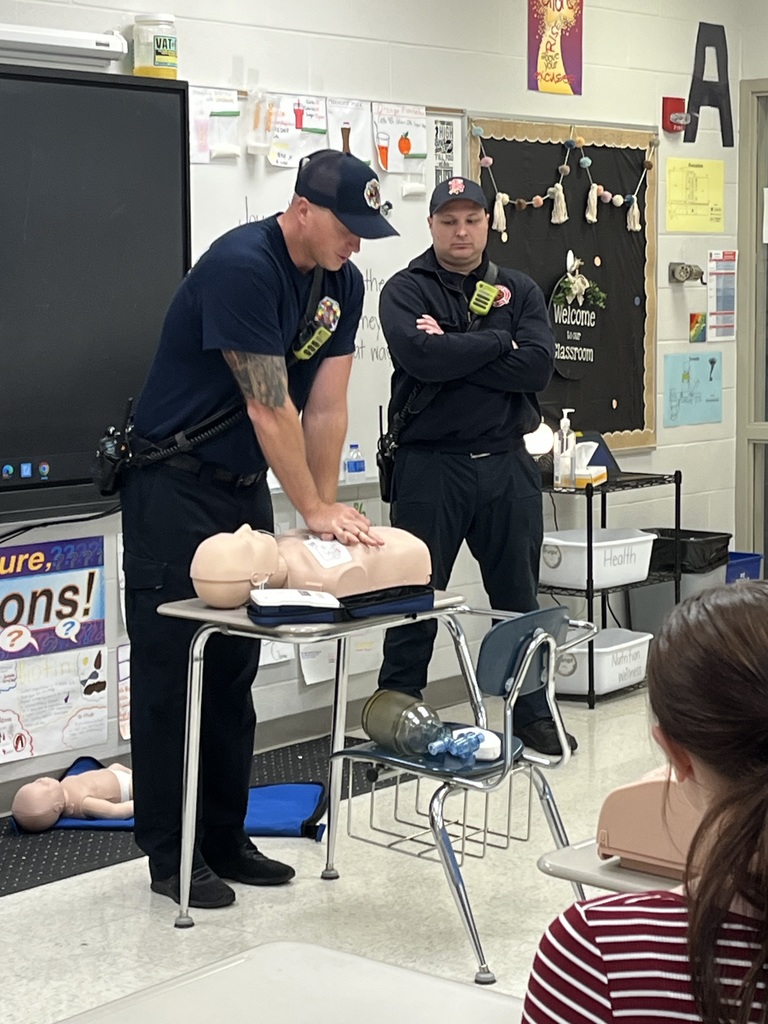 Norwalk Firefighters Ryan Houghtlen and Chris Dowdell spent the day with Health students at Norwalk High School Friday. After a review of CPR, AED, and the Heimlich Maneuver, students were able to get hands on practice with the life saving techniques. This is part of a 2 week long First Aid unit the classes have been working on.