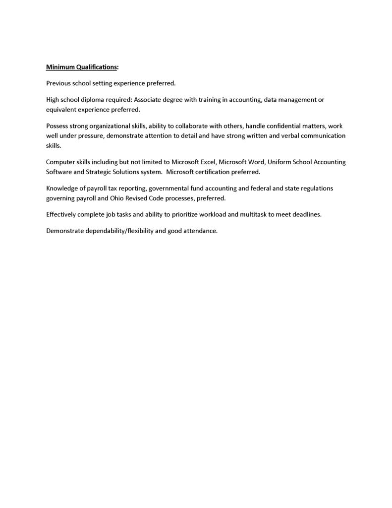 Job description for Treasurer's Assistant - Payroll