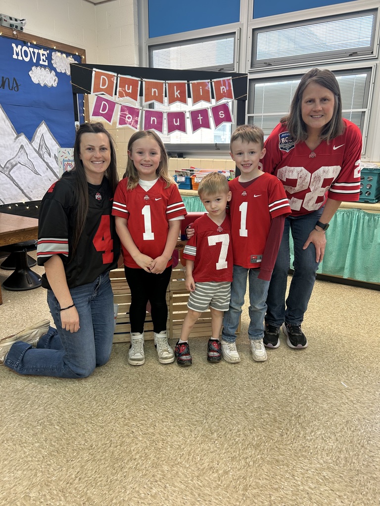 Wednesday was letter Jj day at  Maplehurst as part of the  ABC countdown, lots of jersey's were worn throughout the school.  This group shows off their Buckeye jerseys! O-H-I-O. 