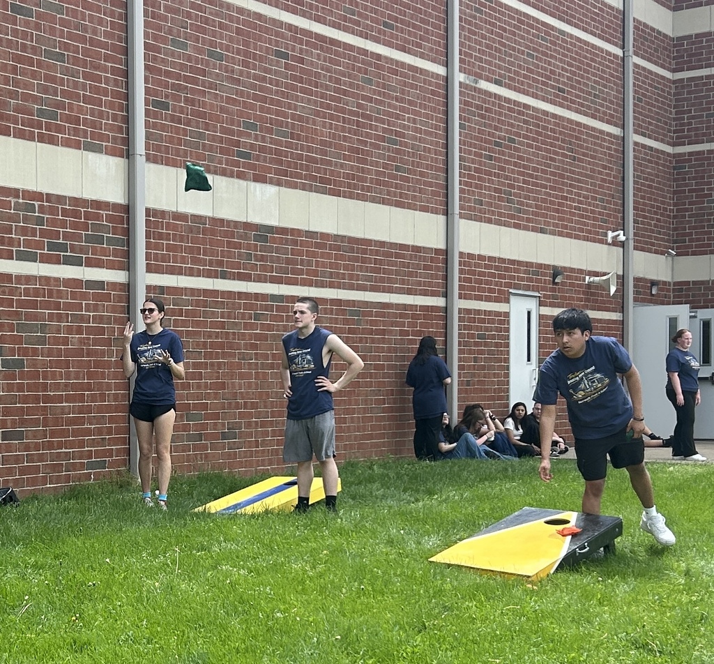 HS field day after the groundbreaking ceremony for the new preK-12 building. Senior boys won the powderbuff volleyball game against the junior boys.