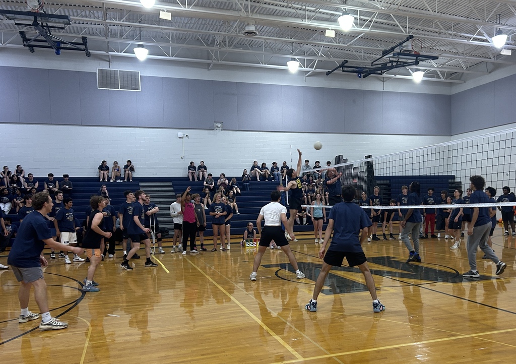 HS field day after the groundbreaking ceremony for the new preK-12 building. Senior boys won the powderbuff volleyball game against the junior boys.