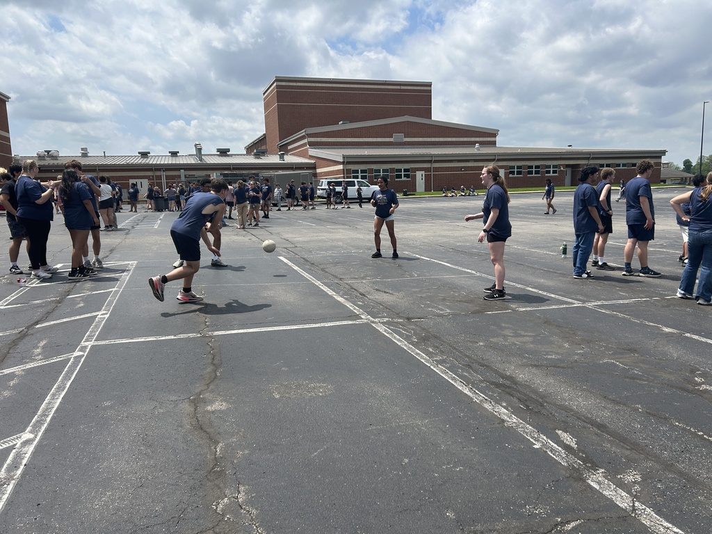 HS field day after the groundbreaking ceremony for the new preK-12 building.  Senior boys won the powderbuff volleyball game against the junior boys.