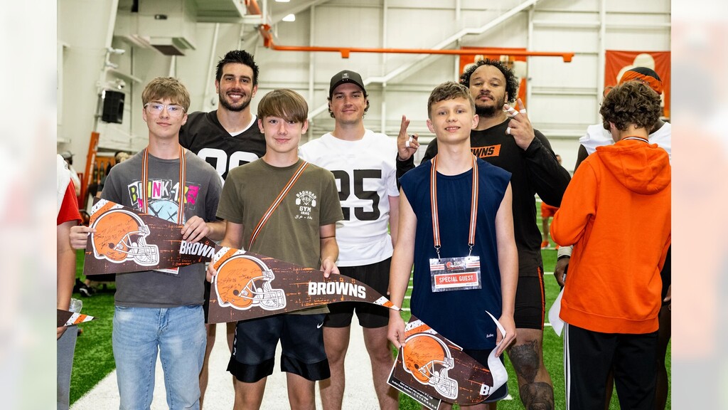 Yesterday, some of our students had the opportunity to attend the Cleveland Browns OTA practice. Football players in grades 7-11 who are in the green attendance category were selected. They were on the field while the Browns practiced for two hours. After the practice, NHS quarterback Brady Singer addressed the Browns players to introduce our group and explain why they were chosen to be there. Then the kids had the opportunity to get some signatures and pictures.