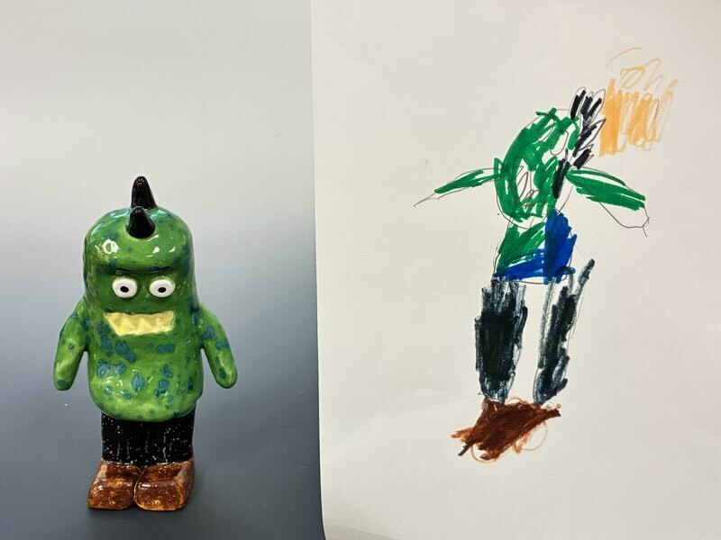 Maplehurst and NHS Art Classes Project Collaboration!  Maplehurst Art teacher Ms. Laser  read her 1st grade art class “The (not-so-scary)Book of Monsters” by Ian James Dye and then they drew their version of a (not-so-scary) monster.    Ms. Boyer’s high school sculpture class, received the drawings and then sculpted them into a 3D version based on the drawings. 